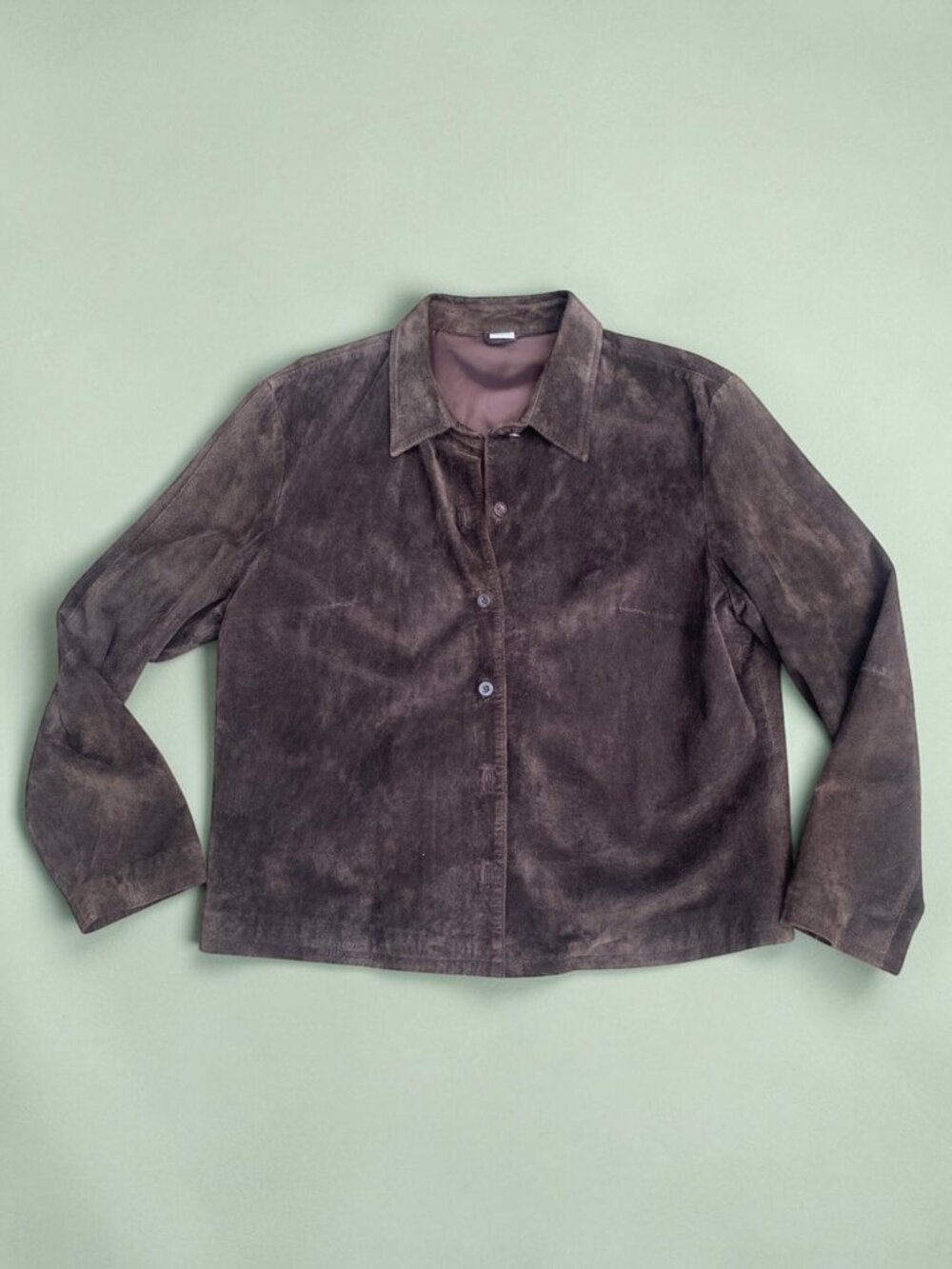 Chocolate Brown Suede Leather Shirt Jacket Shacket, Size XL